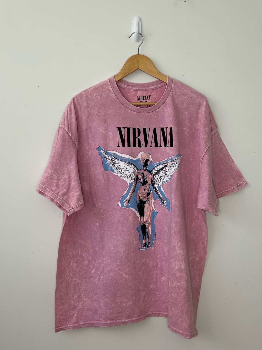 Nirvana Band Tee XL Pink Multi Angel Graphic Acid Wash Short Sleeve Shirt Retro